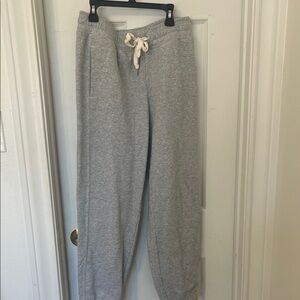 Aerie Gray Track Pants with Cream Drawstring